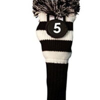 Majek #5 Fairway Metal Wood Black & White Golf Headcover Knit Pom Pom Retro Classic Vintage Head Cover