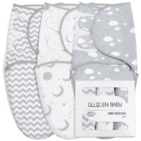 GLLQUEN BABY Premium Organic Cotton Swaddle for 0-3 Months Newborn Boys Girls, Adjustable Infant Swaddles, 3-Pack Wrap Set, Moon & Clouds