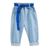 Clearance Kids Boys Casual Denim Pants Solid Color Cargo Jogger Jeans Elastic Waistband Trousers with Multi-Pockets