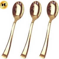 JL Prime 50 Piece Gold Plastic Spoons Bulk Set, Gold Plastic Cutlery Set, Heavy Duty Utensils for Party & Wedding, Disposable Gold Flatware, Gold Plastic Spoons 50 Pack