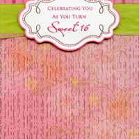 Designer Greetings Gold Foil Vines on Pink, 3D Banner and Green Ribbon Hand Decorated Designer Boutique Keepsake Sweet 16 Birthday Card
