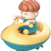 Speed Boat Bath Toy, Funny Bathtub Yacht Toy Clockwork Boat Tub Toy Yacht Water Toy for Boys and Girls (Yellow-Blue)