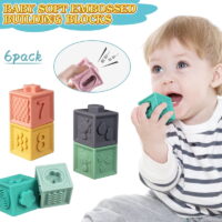 Amerteer 6 Pcs Baby Toys Blocks, Soft Blocks for Babies 6 Month Baby Toys Teething Toys Infant Toys Baby Building Blocks Montessori Developmental Toys with Numbers Animals Shapes for 6 Months and Up
