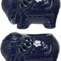 Hosley Set of 2 Ceramic Oil Warmer Blue Elephant 4.25 Inches High