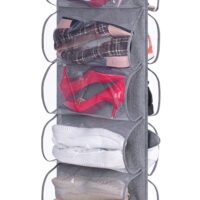 MISSLO 12 Clear Pockets Hanging Shoe Organizer for Closet Rotating Shoe Hanger Hanging Shoe Shelves Dual Sided Storage Holder, Gray