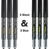 Pilot Varsity Disposable Fountain 6 Pack Combo, 3 Black Pens and 3 Blue Pens