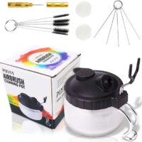 Airbrush Cleaning Kit, Pixiss Glass Cleaning Pot Jar with Holder, 5pc Cleaning Needles, 5pc Cleaning Brushes, 1 Wash Needle, 2 Extra Filters