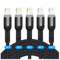 USB A to Lightning Cable, Wintekd 3FT/6FT/10FT Nylon Braided Charging Syncing Cord High-Speed Phone Cable Compatible with i-Phone Xs Max/X/8/7/Plus/6S/6/SE/5S(5 Pack)
