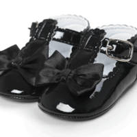 Baby Girls Black Patent Bow Mary Janes Flats 12-18M Size 3