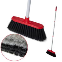 2-in-1 Indoor Outdoor Angle Sweeping Broom Heavy Duty Brooms Push Broom for Hardwood Floor Sweep Kitchen House Red