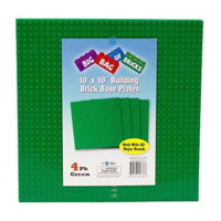 Brick Building Extra Large Base Plates (4 Pack) - 10'x10' Green Stackable Baseplates for Toy Bricks & Blocks - Compatible w/ All Major Brands - Dual Side Connectivity
