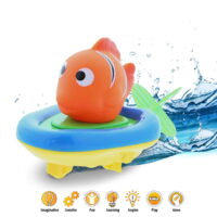 DolliBu Boat Racer Buddy, Fun Educational Bath Toy Finger Puppet Pull and Go Water Racing Sea Life Pal for Shower Pool Bathtub Swim Hard Surfaces - Baby Toddler and Boy - 6 Inch - 3 in 1 Game - Fish