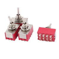 250V/2A 125V/5A 12-Pin On/On 2 Position SPDT Toggle Switch 4 Pcs Red