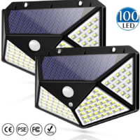 100 Led Solar Motion Sensor Lights Outdoor, SOWAZ Wireless Weatherproof Solar Powered Lights for Steps Yard Garage Porch Patio, IP65 Waterproof with Wide Angle (2 Pack)