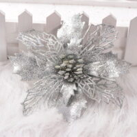 Simulation Christmas Glitter Hollow Flower Wedding Artificial Flowers Christmas Tree Ornaments Decoration