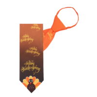 Jacob Alexander Men's Turkey Happy Thanksgiving Pre-Tied Zipper Neck Tie - Brown Orange