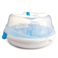 Munchkin Steam Guard Microwave Bottle Sterilizer, Includes Heat-Resistant Handles, Holds up to 4 Bottles and 2 Breast Pump Shields, White