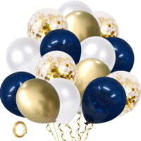 Navy Blue and Gold Confetti Balloons, 60 pcs 12 inch Pearl White and Gold Metallic Chrome Party Latex Balloon with 33 Ft Gold Ribbon for Birthday,Wedding and Celebration Graduation Decoration