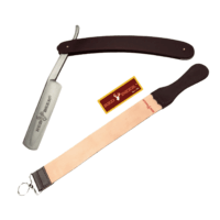 Dark Purple Classic Straight Edge Barber Razor and Professional Leather Strop 2 Piece Reusable Set