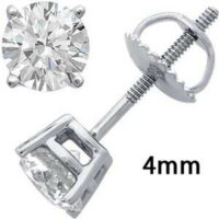 Mens Ladies .925 Sterling Silver White Finish Round Diamond Stud Earrings