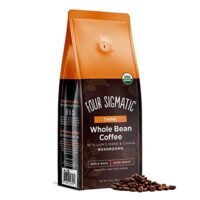 New Dark Roast Organic Whole Bean Coffee from Four Sigmatic | Fair Trade Gourmet Coffee Beans Coated with Lion's Mane & Chaga Mushrooms