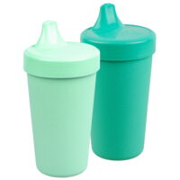 Re-Play | Made in USA 2pk - 10 oz. Toddler Feeding No Spill Sippy Cups | 1 Piece Silicone Easy Clean Valve | Eco Friendly Heavyweight Recycled Milk Jugs | Aqua, Mint