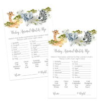 Jungle Animal Matching Game Cards for Baby Shower 25 Pack Guessing Activity for Kids Groups Adults - Royal Safari Theme Boys Girls - 4X6 Size Set - Paper Clever Party