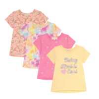 BTween Girls 4-Piece Summer Tops | Fashionable Short Sleeve T-shirt | Casual Daily Shirt for Kids - Assorted Colors