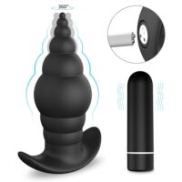 Hingming Butt Plug Set with Bullet Vibrator,Vibrating Anal Beads Vibrator Prostate Massager,9 Vibration Modes Rechargeable Adult Sex Toys for Male and Female,Black