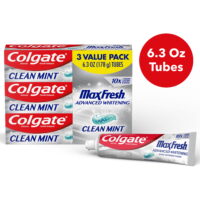 Colgate Max Fresh Advanced Whitening Toothpaste, Clean Mint Toothpaste, 6.3 Oz Tube, 3 Pack
