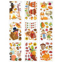 9 Sheet Fall Gnome Window Clings Autumn Turkey Pumpkin Glass Wall Sticker Thanksgiving Festival Party Home Decorations
