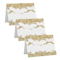Abstract Table Place Cards (25 Pack) Buffet Signs for Bridal Shower, Baby Shower, Wedding Seating, Any Event - Fold Over Favor Tag - Folded Tented Blank Card - Black and Gold Party Supplies Elegant