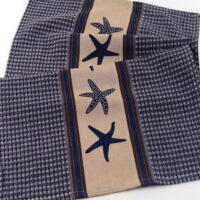 INDIA OVERSEAS Starfish Kitchen Towels: Waffle Weave with Stripes, Set of 2