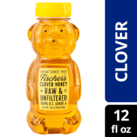 Fischer's Honey Bear 100% Grade A, Raw and Unfiltered Clover Honey, 12 oz