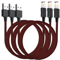 6ft MFI Certified iPhone Charger Cord Durable Braided Data Sync Lightning to USB A Charging Cable for iPhone iPad (3Pack)