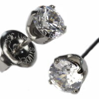 Ear Piercing Studs Earrings Silver 5mm Clear CZ Stainless Steel Studex System 75 Hypoallergenic