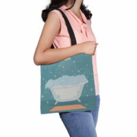 PKQWTM Bathtub With Soap Bubbles In A Bathroom Canvas Shoulder Bags Handbags Tote Bags Shopping Bag