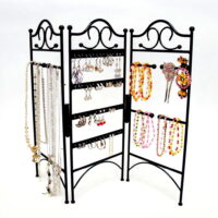 Mango Steam 3-Panel Organizer for Hanging Earrings, Bracelets, Necklaces (Metal, Black)