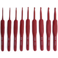 FTVOGUE 9Pcs Ergonomic Crochet Hook Sweater Sewing Thread Red Handle Craft Accessories Knitting Tools,Sewing Crochet Hook Kit,Sewing Tools