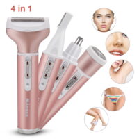 4 in 1 Electric Epilator Multifunction Hair Trimmer Kit for Facial Leg Eyebrow Rechargeable Women Hair Remover Shaver (Rose Gold)