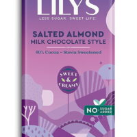Salted Almond Milk Chocolate Style Bar by Lily's | Made with Stevia, No Added Sugar, Low-Carb, Keto-Friendly | 40% Cocoa | Fair Trade, Gluten-Free & Non-GMO Ingredients |3 ounce