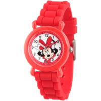 Minnie Mouse Girls' Red Plastic Time Teacher Watch, Red Silicone Strap