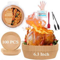 100PCS Air Fryer Paper Liners Disposable 6.3 Inch Round Airfryer Oven Insert Parchment Sheets Grease and Water Proof Non Stick Basket Liners for Baking Cooking