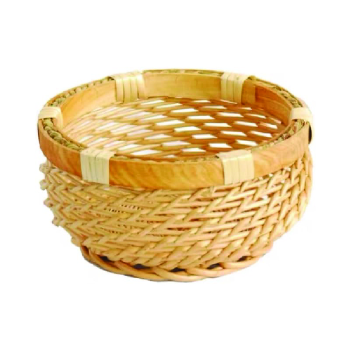 Giỏ mây tre đan tròn nan thưa viền gỗ