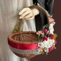 Giỏ Mây Hoa Handmade Viền Lưới