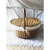 Giỏ Mây Tre Đan Pic-nic Nắp Đôi Kèm Lót Vải