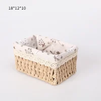 Giỏ Mây Tre Đan Chữ Nhật Lót Vải Hoa Văn