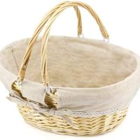 Giỏ Mây Tre Đan Bầu Dục Lót Vải Kem Có Quai