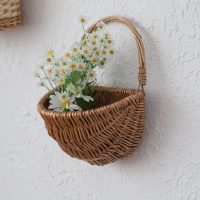 Giỏ Mây Tre Đan Treo Tường Dạng Bán Nguyệt Có Quai