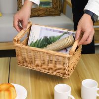 Giỏ Mây Tre Đan Chữ Nhật Có Tay Cầm Gỗ Tròn